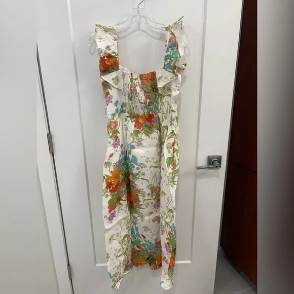 & Other Stories Floral Ruffle Linen Midi Dress Size 8 - Picture 9 of 12